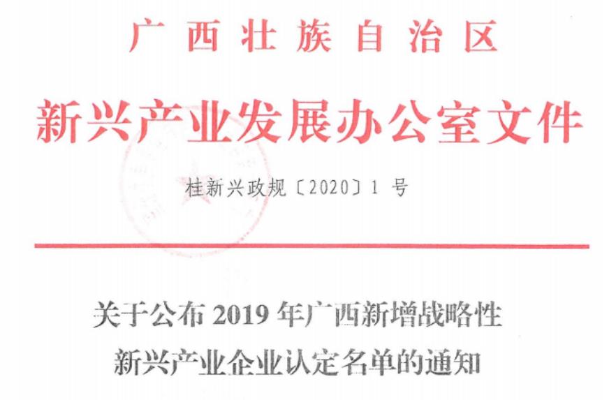 华砻树脂被评为&ldquo;2019年广西新增战略性新兴产业企业&rdquo;